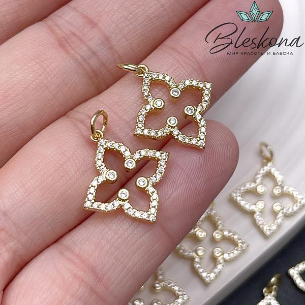 17,5*16 мм Цвет золото, Подвеска Клевер с цирконами 