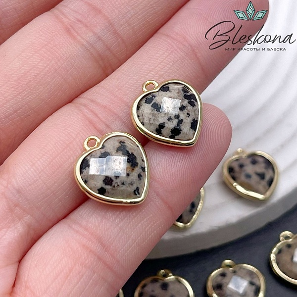 13*15мм,Цвет золото,Подвеска Сердце Далматиновая яшма огранка
