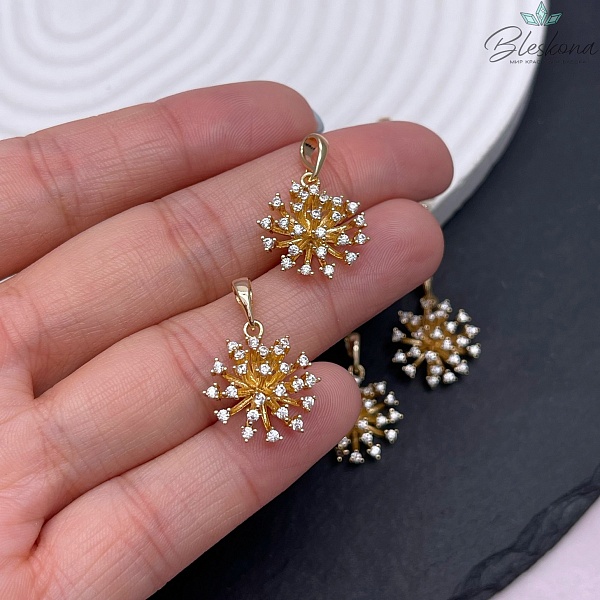 16*15 мм Цвет золото, Подвеска одуванчик с цирконами