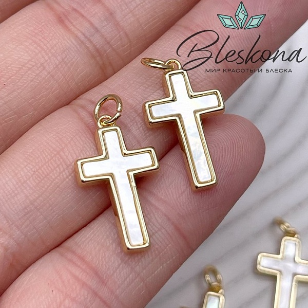 20,5*12 мм Цвет золото, Подвеска Крест с перламутром