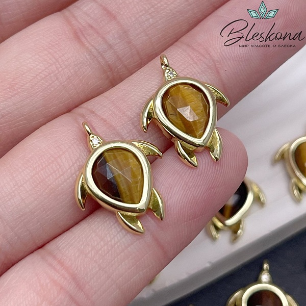 19*15 мм, Цвет золото, Подвеска Черепаха Тигровый Глаз