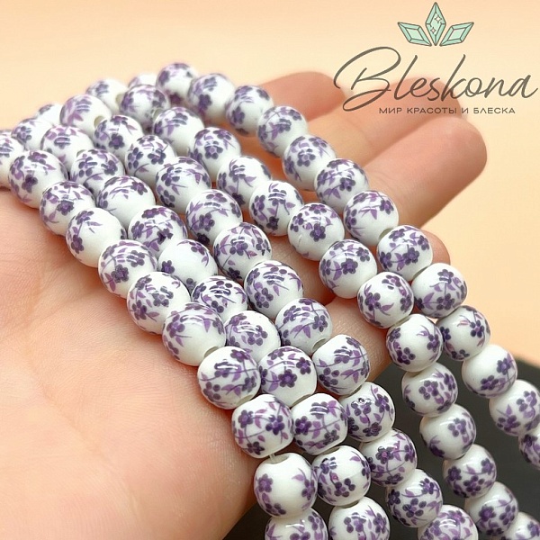 8 мм Керамика Бусина роспись гжель №8