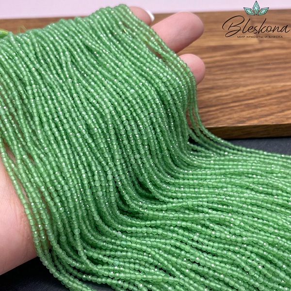Кошачий глаз зеленый микроогранка (имитация) 2 мм
