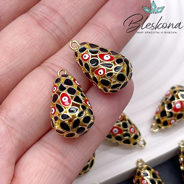 21,5*12 мм Цвет золото, Подвеска Капля глаза черная эмаль
