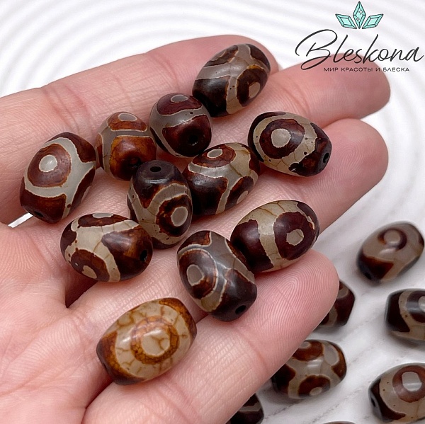 Бусина Дзи 3 глаза серо-коричневый бочонок 10*14 мм