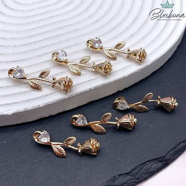 30*10 мм Цвет золото, Подвеска Роза циркон