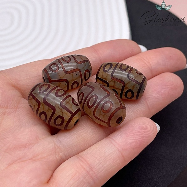 Бусина Дзи 9 глаз серо-коричневый бочонок 22*15 мм 