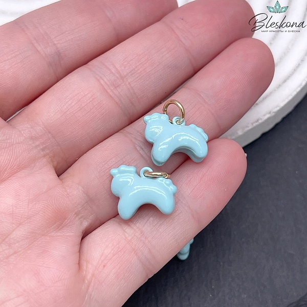 12*14,5 мм Цвет золото, Подвеска Дымковская Лошадка голубая эмаль