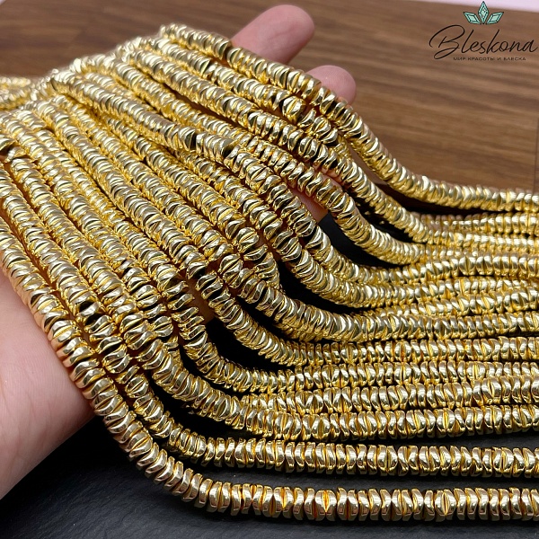 6 мм Гематин имитация, цвет светлое золото, диски волна