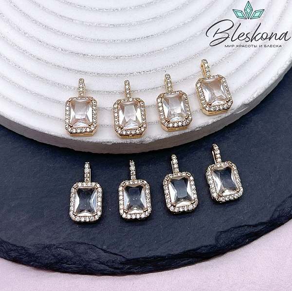 16*8,8 мм Цвет золото, Подвеска прямоугольник белый циркон