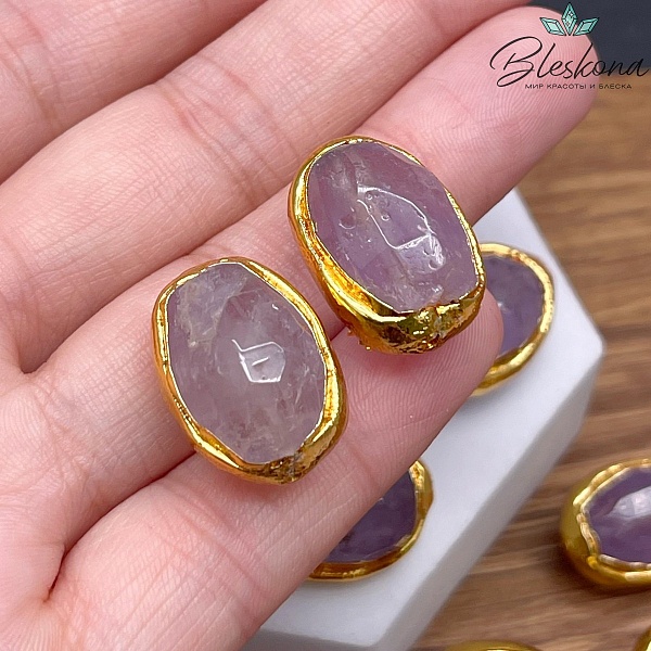 19*15 мм Цвет золото, Бусина Лавандовый Аметист в обрамлении