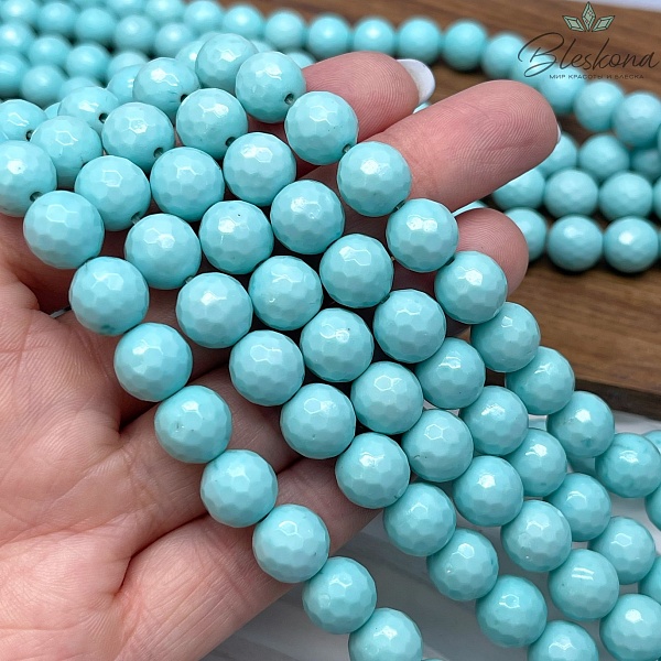 Радужный Агат огранка светло- бирюзовая ( имитация) 10 мм