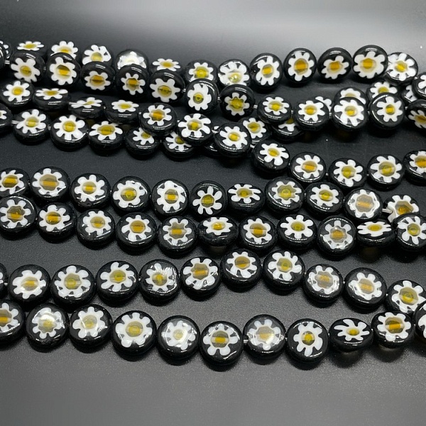 Муранское стекло черное круг цветок  10 мм