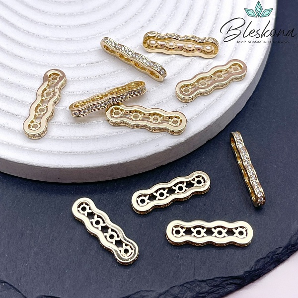 25*7 Цвет золото, Бусина разделитель 4 ряда стразы