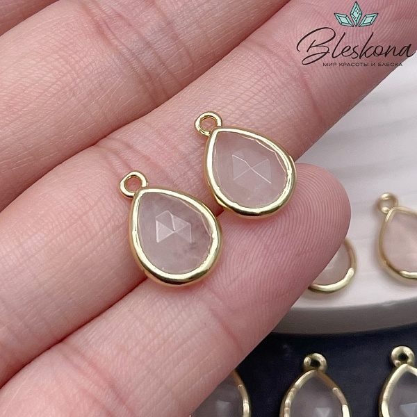 14*9,5 мм Цвет золото, Подвеска капля Розовый кварц огранка