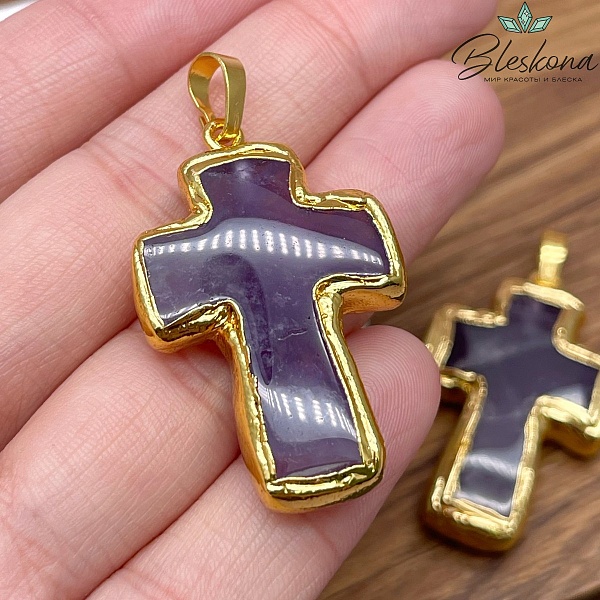37*25 мм Цвет золото, Подвеска крест Аметист в обрамлении