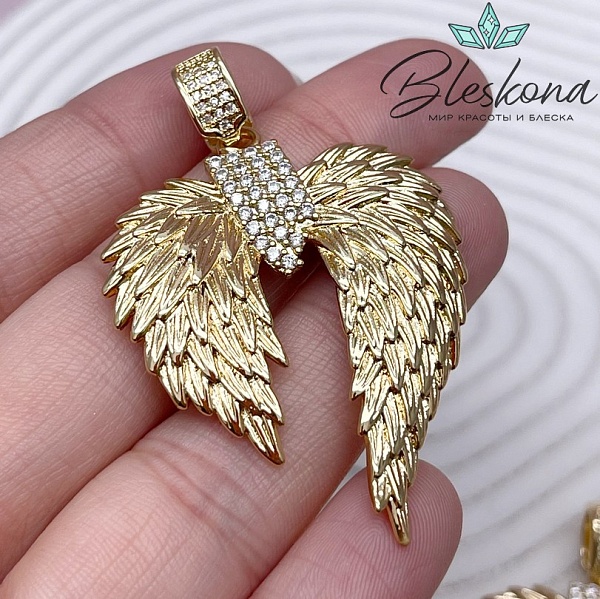 44,5*35 мм Цвет золото, Подвеска крылья ангела цирконы 