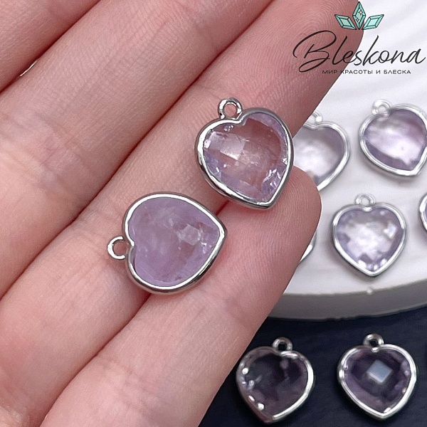 13*15мм,Цвет серебро,Подвеска Сердце Лавандовый Аметист огранка