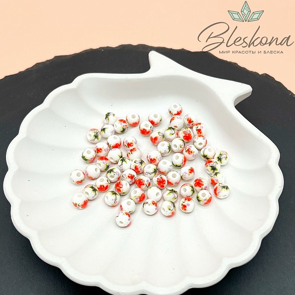 6 мм Керамика Бусина роспись гжель №19 (штучно)