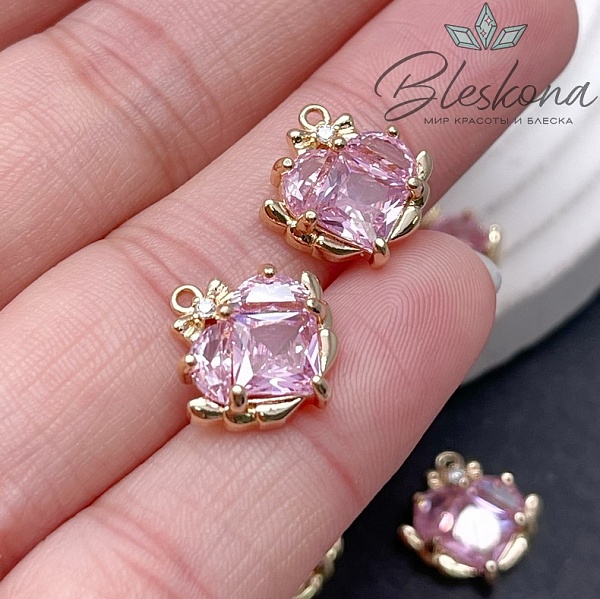 14,5*14 мм Цвет золото, Подвеска Сердце розовый циркон