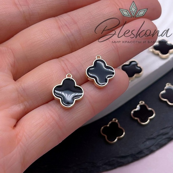 13,5*12 мм Цвет золото, Подвеска Клевер черная эмаль