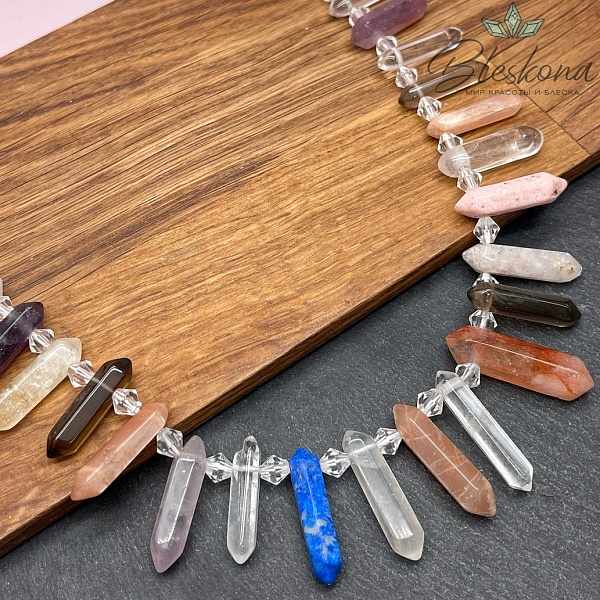 Микс из натуральных камней, форма маятник (4-6)*(21-26) мм