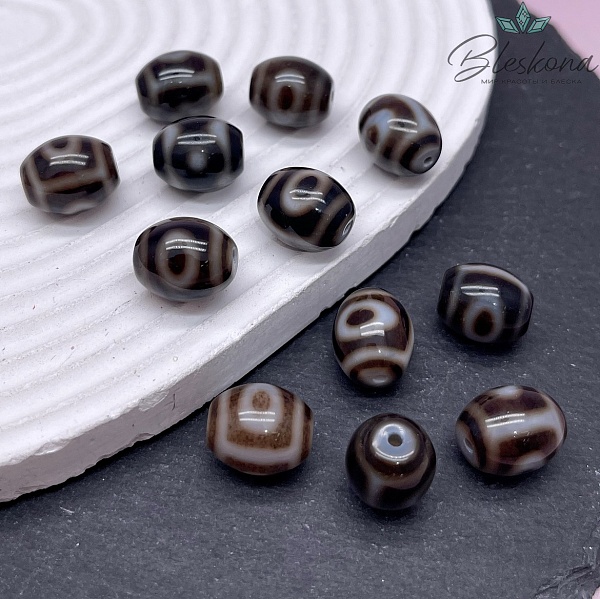 Бусина Дзи 2 глаза черно-белый бочонок 12*14 мм