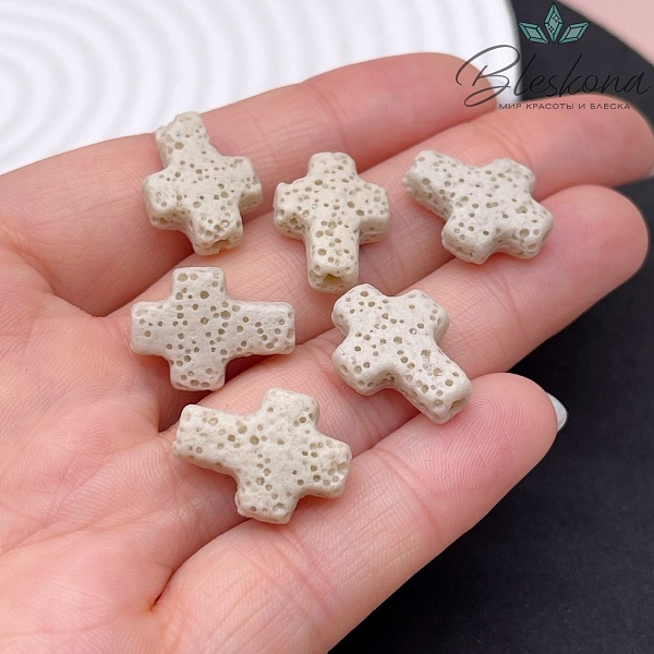 Лава Вулканическая Бусина крест темно- бежевый 17*13 мм
