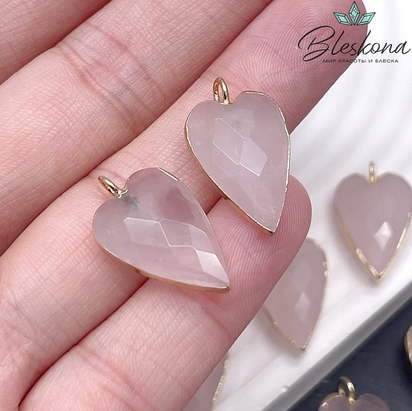 22*13 мм, цвет золото, Подвеска Сердце Розовый кварц огранка
