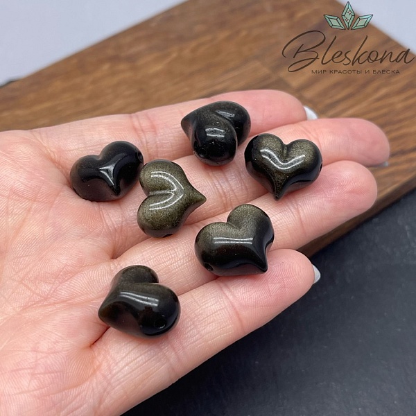 Бусина Сердце Обсидиан золотистый 15*17 мм