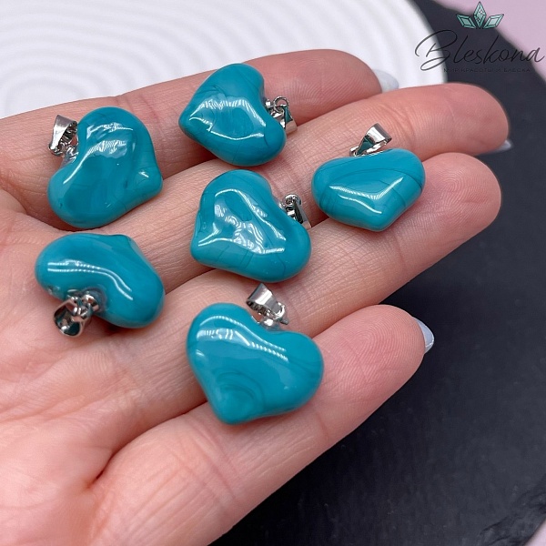 17 мм, Цвет серебро, Подвеска сердце стекло бирюзовое