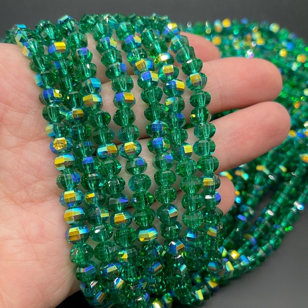 4,5*6 мм Стекло Lux, рондель прямоуг.огр., цвет зеленый с переливом