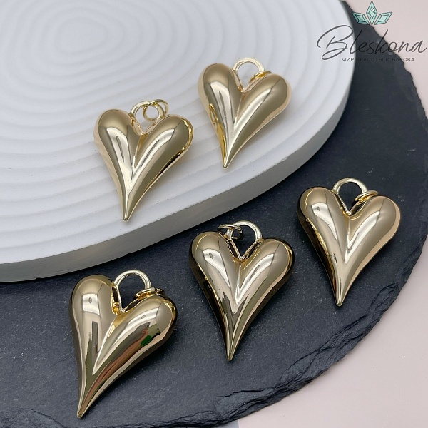 38,5*28 мм Цвет золото, Подвеска сердце объемное