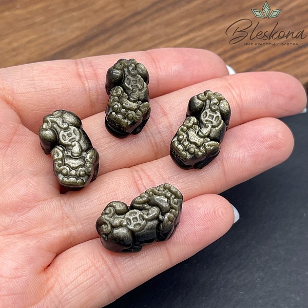 21*12 мм Резная бусина Пи Яо Обсидиан золотистый