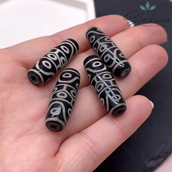 Бусина Дзи 14 глаз черно-белый бочонок 30*11 мм
