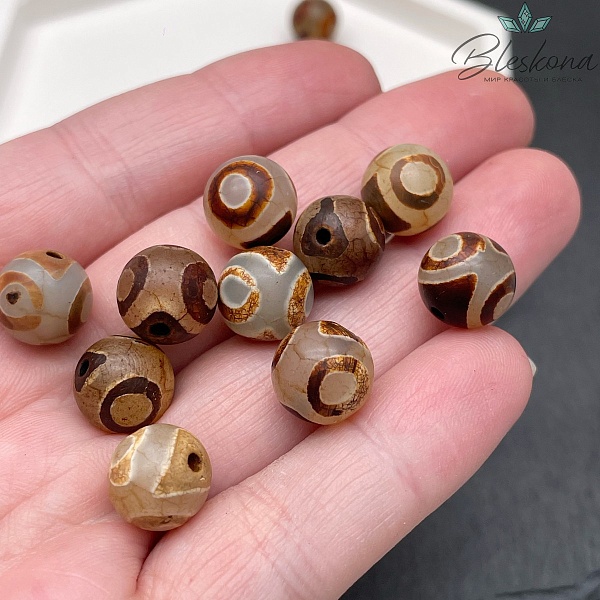 Бусина Дзи 3 глаза серо-коричневый шар 10 мм уп.10 шт.