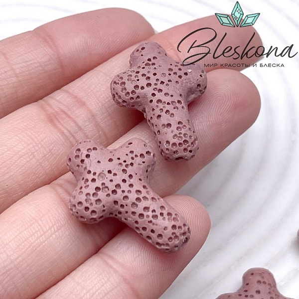 Лава Вулканическая Бусина крест розовый 27*19 мм