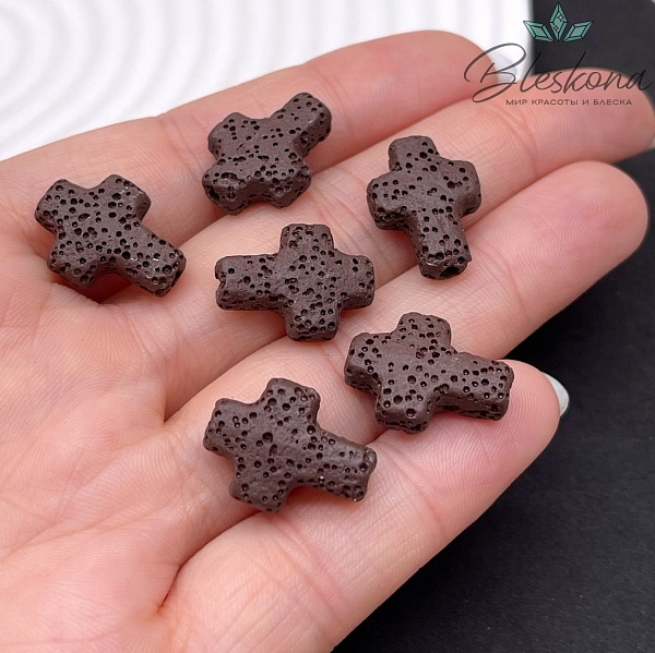 Лава Вулканическая Бусина крест коричневый 17*13 мм