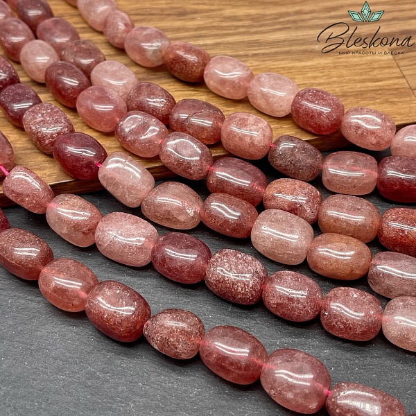 Кварц клубничный прямоугольник фриформ (15-19)*(11-13) мм