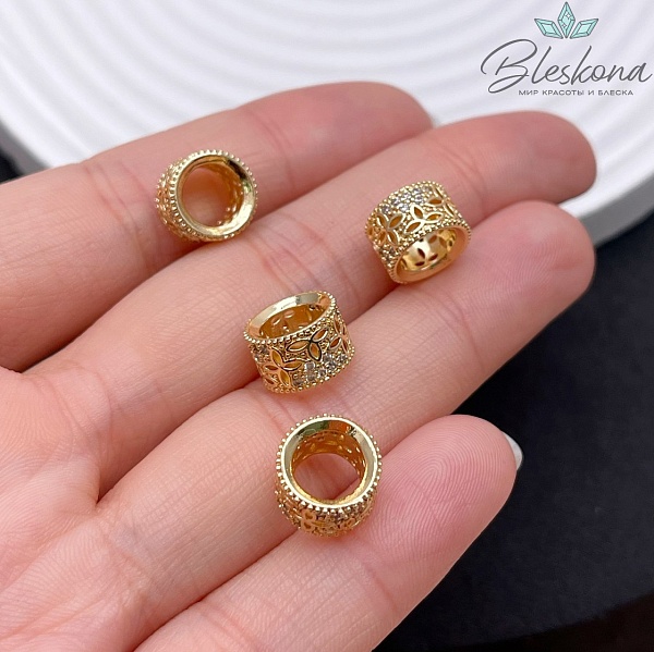10*6,5 мм Цвет золото, Бусина-разделитель цирконы