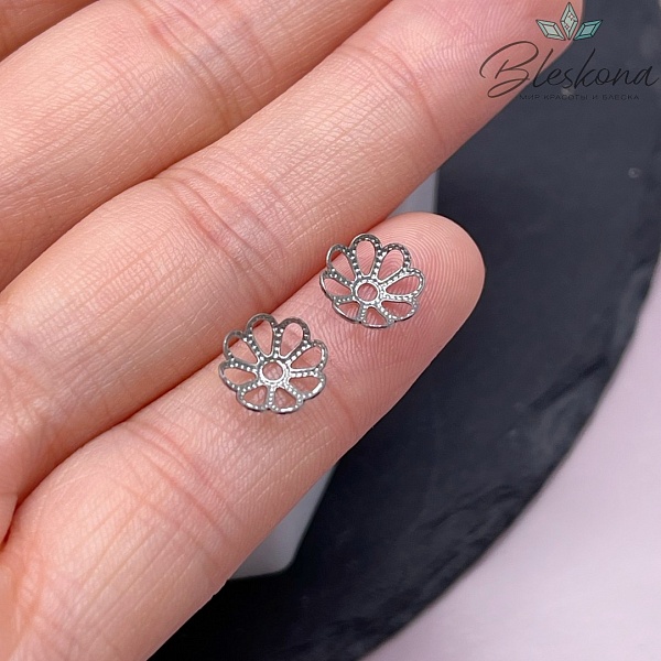 8,5 мм Цвет серебро, Шапочка цветок