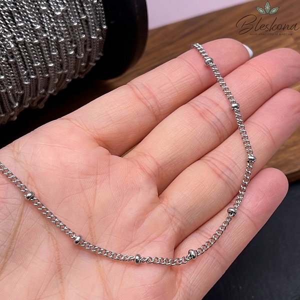 Цепь №С81 Цвет серебро 2,7*2 мм бусина 3,2*1,6 Сталь