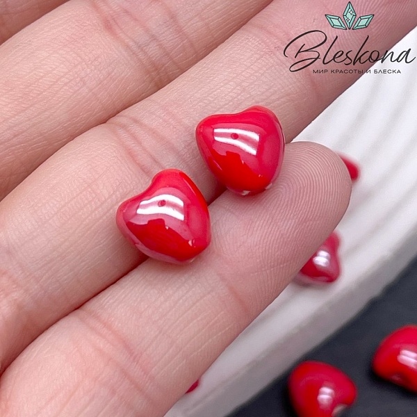 10 мм Бусина сердце, керамика цвет красный