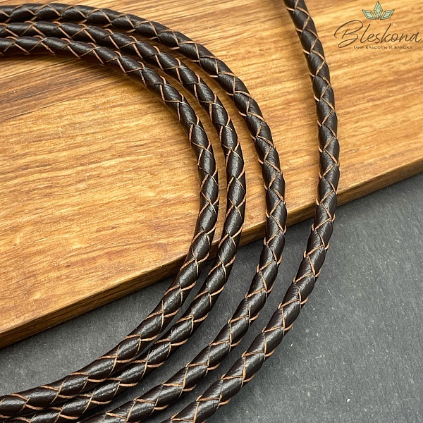 Шнур для браслетов из натуральной кожи коричневый 4 мм