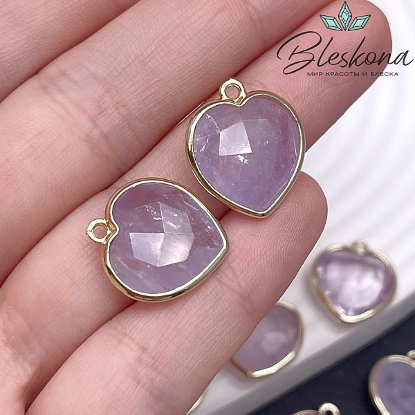 16,3*18,7мм,Цвет золото,Подвеска Сердце Лавандовый Аметист огранка