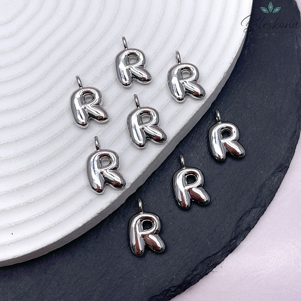18 мм, Цвет серебро, Буква объемная R