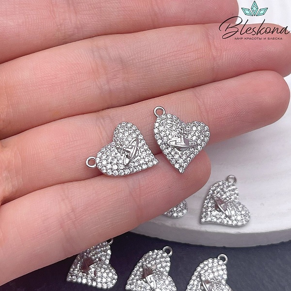 14,3*15мм Цвет серебро, Подвеска Сердце держава цирконы 