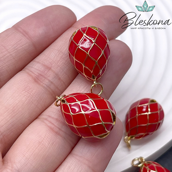 21,8*15 мм Цвет золото, Подвеска Яйцо фаберже красное 