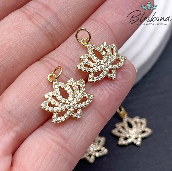 16,3*15,2 мм Цвет золото, Подвеска лотос цирконы 