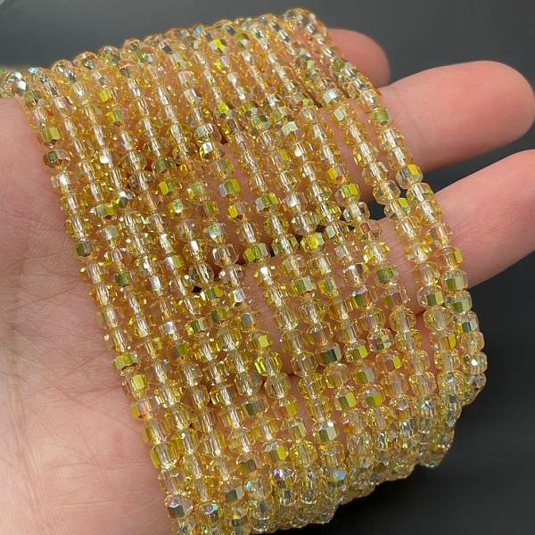 3,5*4 мм Стекло Lux, многогранник, цвет желтый с переливом